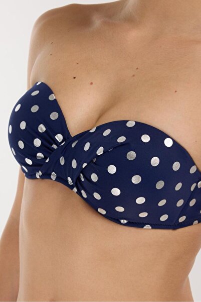 AYYILDIZ 4600 Silver Polka Dot Navy Blue Strapless Bikini Set