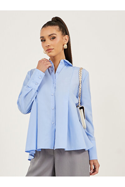 Styli قميص بوبلين سادة بأكمام طويلة ومطوي