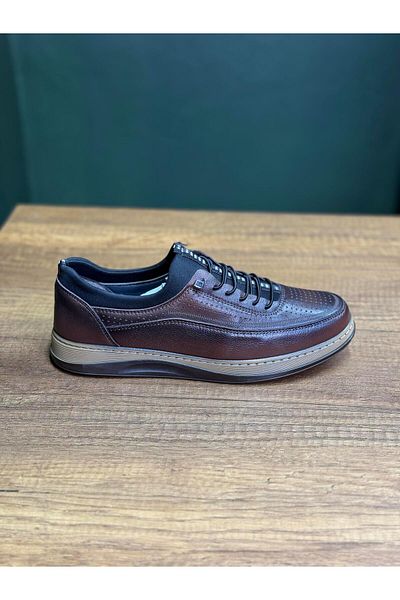 nuaA Genuine Leather Laceless Men's Brown Shoes Heel Spur Supported Orthopedic