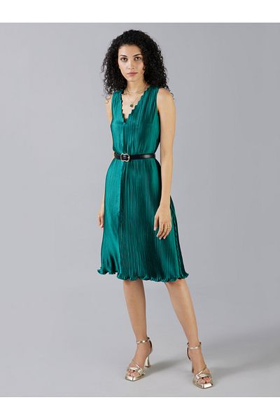 Mish By Styli Pleated midi dress with stylized V- neckline