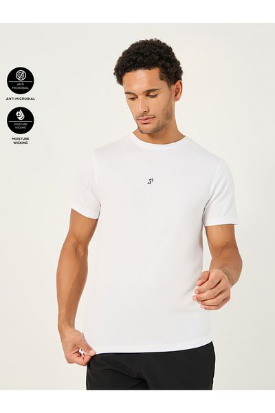 Styli Textured Logo Print Back Striped Detail T-Shirt