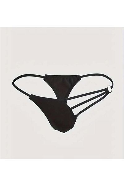 ÇAĞLAR BUTİK Men's Black Metallic Thong Underwear