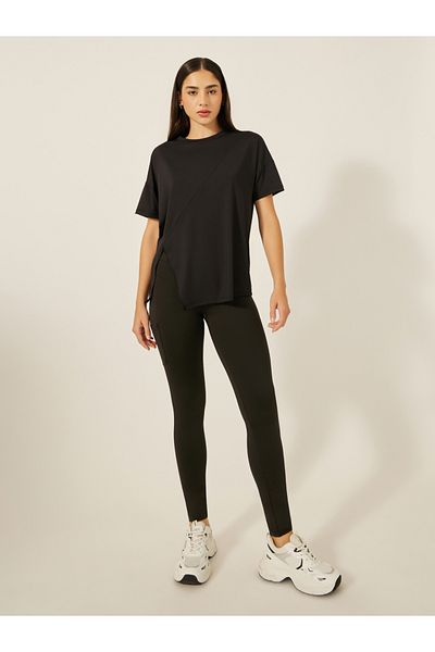 Styli Plain Side Slit Short Sleeve Top