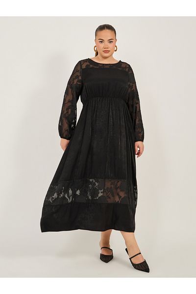 Styli LONG SLEEVE ALINE MAXI DRESS WITH INTEREST FABRIC