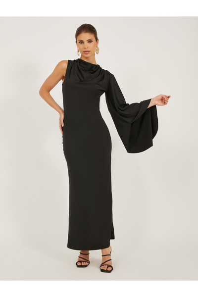 Styli Plain Ruched One Sleeve Sheath Maxi Dress