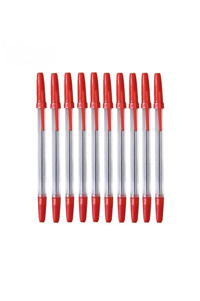 PIX Set 10 bucati, pix clasic din plastic cu pasta de culoare rosie, 0.5 mm