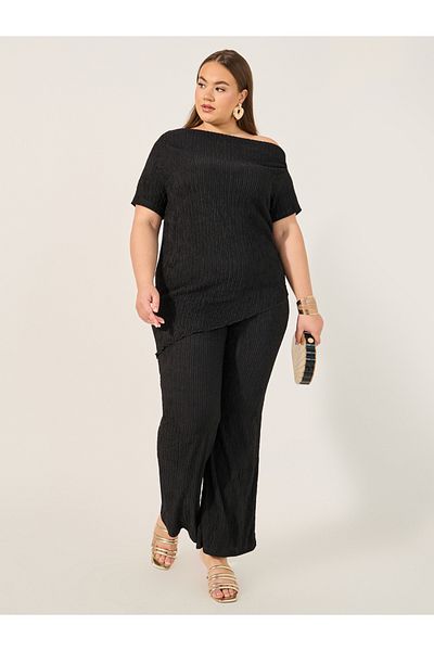 Styli Plus Size Textured Asymmetric Neck Top