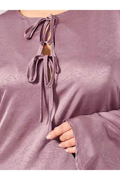 Styli Plus Size Textured Tie-Up Neck A-Line Maxi Dress