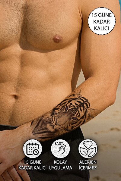 SERRANO Mavi Gözlü Kaplan Geçici Dövme Tattoo - Anında Görünüm - Doğru Uygulanırsa 2 Haftaya Kadar Kalıcı