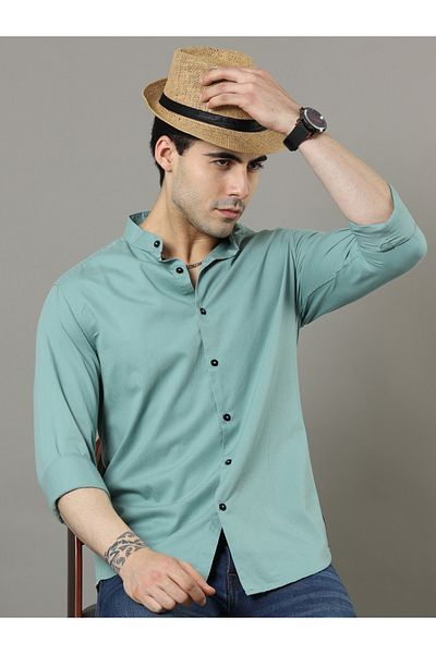Bushirt By Styli Solid Mandarin Collar Regular Fit Shirt