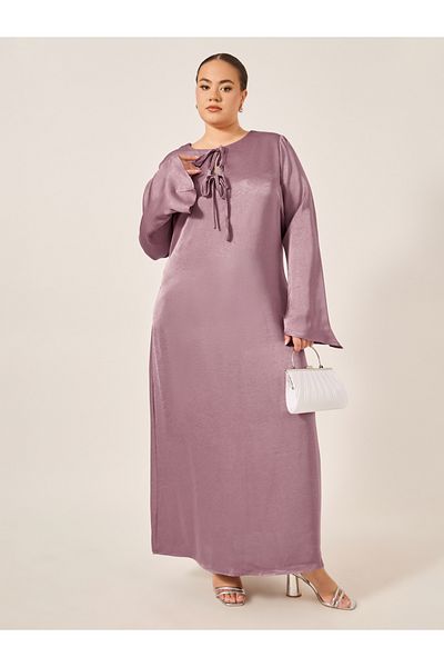 Styli Plus Size Textured Tie-Up Neck A-Line Maxi Dress