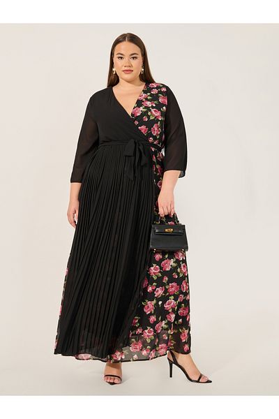 Styli Print 3/4th Sleeves A-Line Maxi Dress