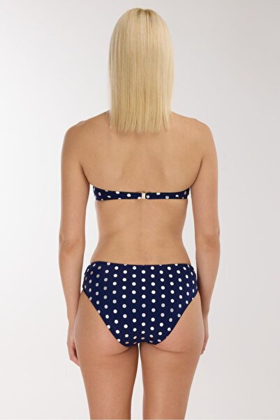 AYYILDIZ 4600 Silver Polka Dot Navy Blue Strapless Bikini Set