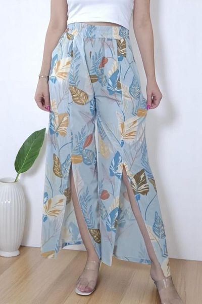 yagmurberen Elastic Belt Front Slit Spanish Leg Summer Trousers