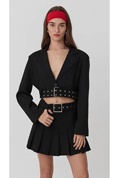 TUĞBALİ Kadın Metal Kemerli Pileli İç Astarı Şortlı Basic Mini Etek