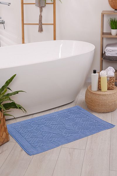 Homedius Bathroom Zigzag Patterned Ultra Thick Cotton Blue 2-Piece Foot Towel 50X70 cm