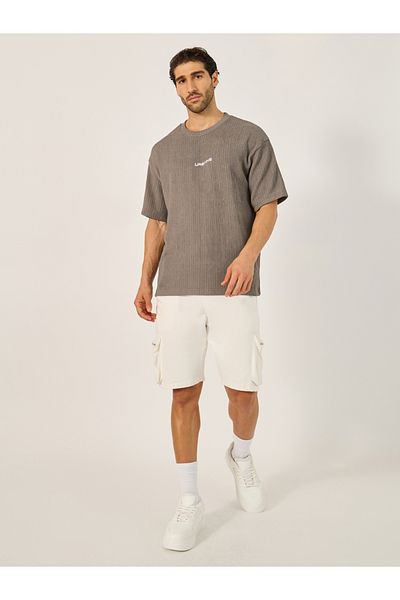 Styli Textured Oversized T-Shirt with Minimal Embroidery