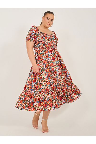 Styli ALINE BOAT NECK FLORAL MAXI DRESS