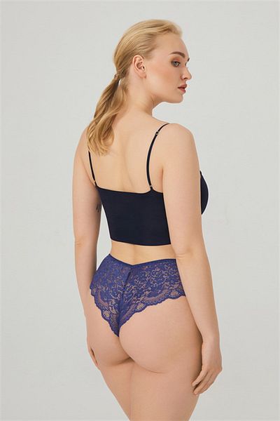 Cottonhill Lace Tulle Detailed Plus Size Brazilian 3 Pack Panties - 4