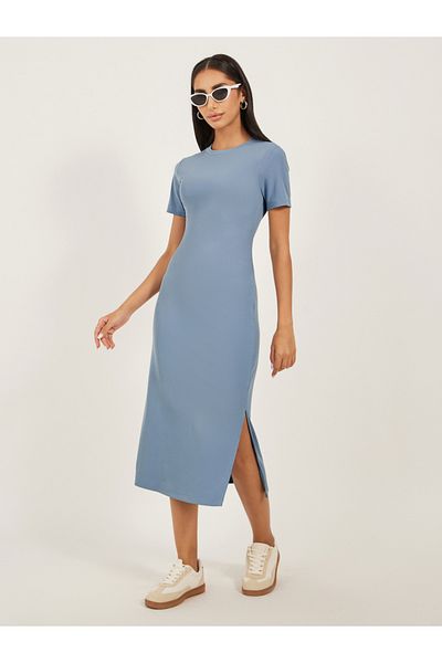 Styli Plain Short Sleeves Sheath Midi Dress