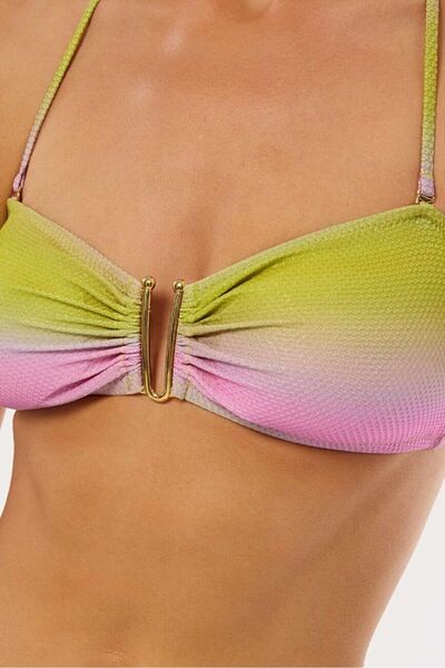AYYILDIZ 4605 Sarı Pembe Simli Straplez Bikini Takımı