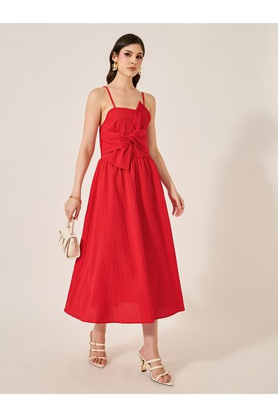 Styli Bow Front Strappy A-Line Midi Dress