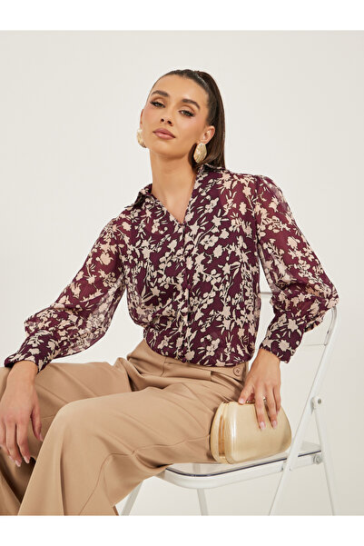 Styli بلوزة بقصّة عادية وأكمام منفوخة وطبعة زهور