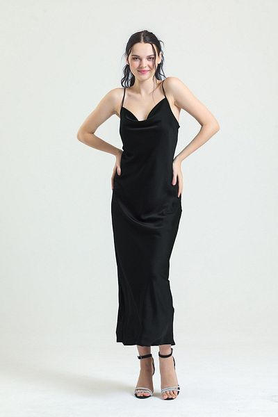 Magic Form Crape Satin Long Nightgown with Open Collar