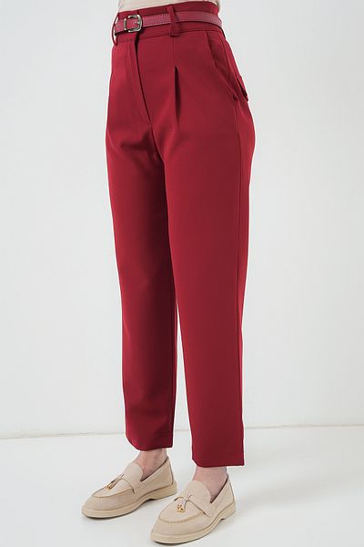 Bigdart Women's Pleated Belted Fabric Trousers 6725 - Red