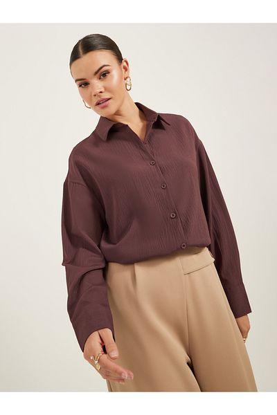 Styli Textured Long Sleeve Oversized Shirt