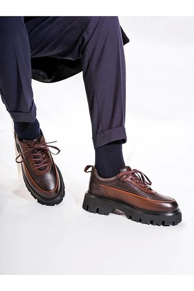 TETRİ Strong Model Genuine Leather Handmade Men's Brown Casual Shoes