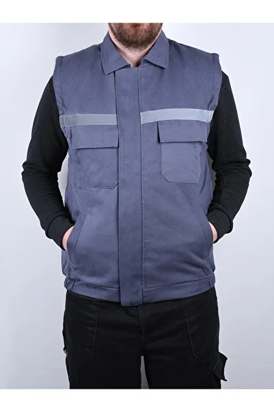By Okat Men's Gabardine Reflective Work Vest – Quilted, Velcro and Flat Pockets