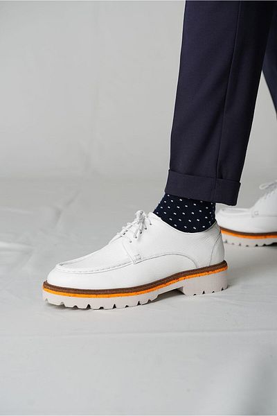 TETRİ Palpito Model Genuine Leather Handmade White Men's Casual Shoes