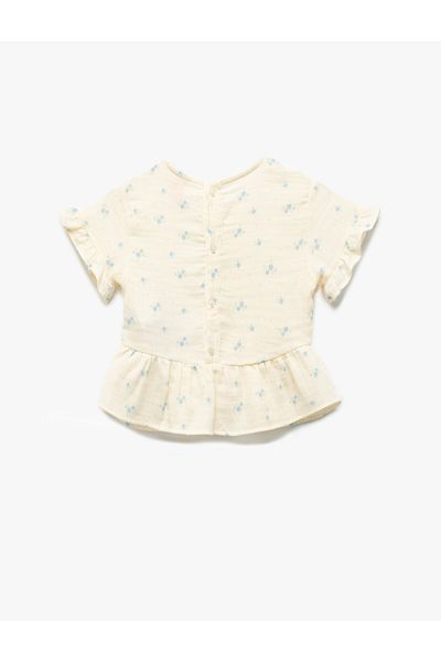 Koton Flounce Detailed Short Sleeve Crew Neck Cotton Floral Blouse