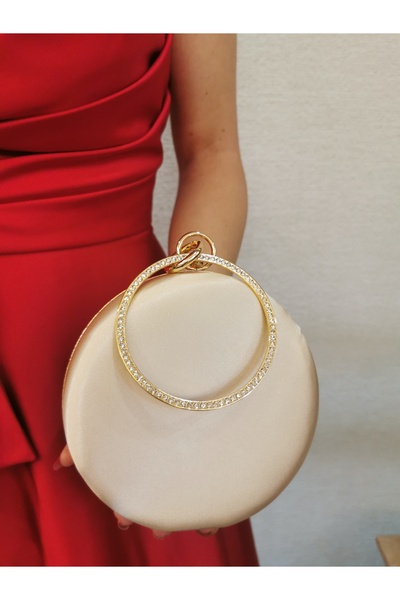 NAZART Women's Satin Skin Round Evening Dress Clutch Portfolio Bag