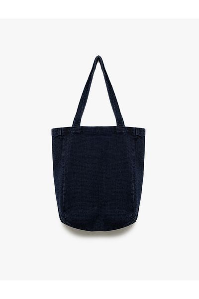 Koton Denim Tote Bag with Pocket Detail Handle