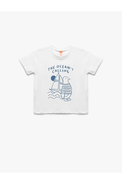 Koton Printed Short Sleeve Cotton Crew Neck T-Shirt