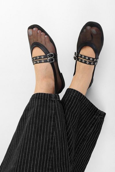 Shoeberry Women's Melu Black Tulle Double Buckle Ballerinas