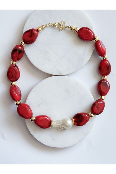 CHARMLUCKY Baroque Pearl Almond Acrylic Necklace