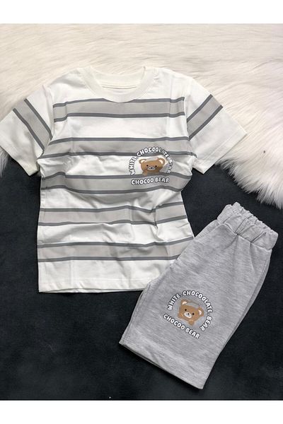 MİLANO KİDS Summer Children's Top and Bottom Teddy Bear Printed Cotton Set