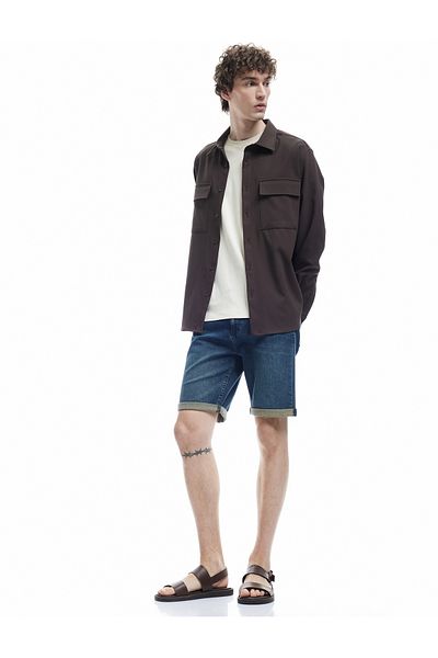 Koton Normal Waist Cotton Folded Leg Slim Fit Jean Shorts