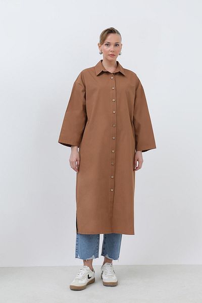 Loreen Women's Long Shirt Dress, Dark Brown - 20656Gml