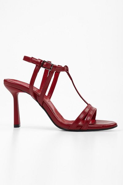 Shoeberry Women's Pace Red Skin Heeled Shoes
