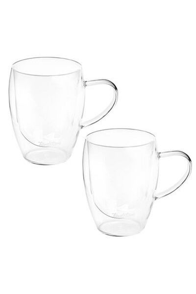 Tantitoni Borosilicate Glass Set of 2 Double Wall Glass with Handle 350ml