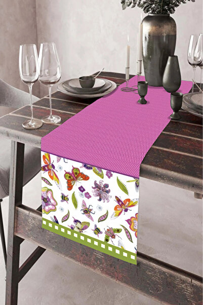 DEKOMOD 40x140cm Dokuma Leke Tutmaz Baskılı Tay Tüyü Kumaş Masa Örtüsü Dekora...