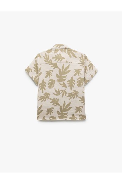 Koton Leaf Patterned Short Sleeve Cotton Shirt with Pocket Detail