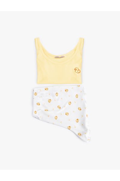 Koton Viscose Fabric Duck Printed Suspender Shorts Pajama Set
