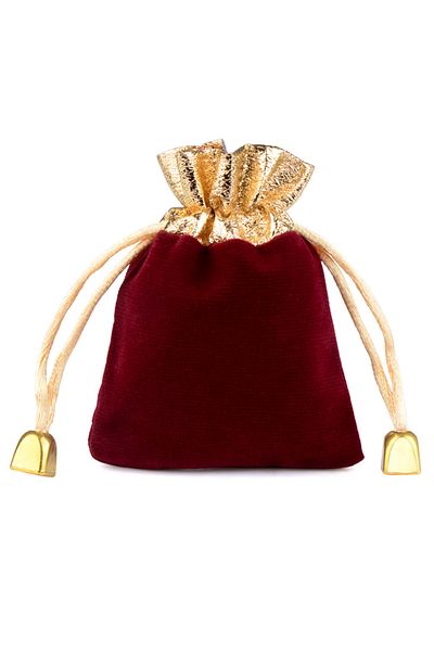 Choice 7x9cm Wine Red 10pcs/lot 7x9cm 9x12cm 12x16cm Vintage Velvet Bag Gold Color Trim Drawstring Red Gift