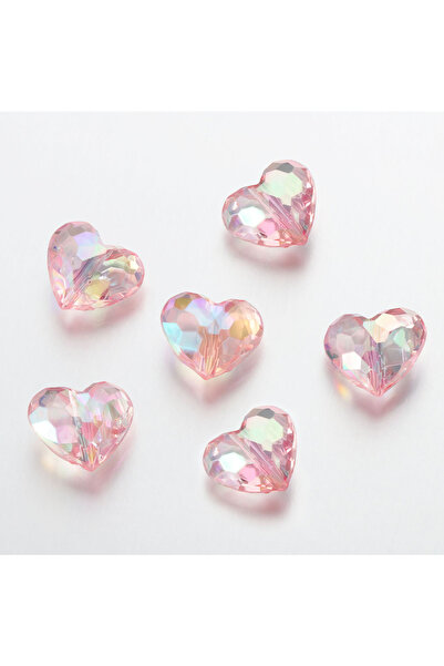 Choice 20 قطعة من خرزات الأكريليك الشفافة على شكل قلب وردي اللون، خرزات فاصلة...
