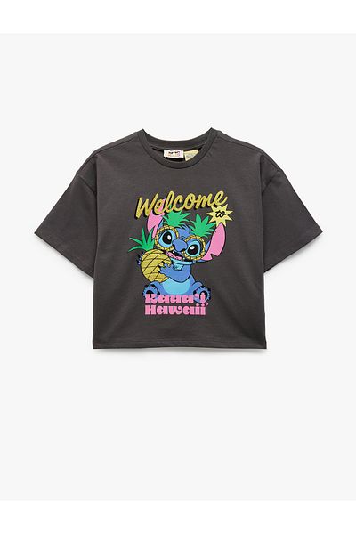 Koton Cotton Crew Neck Short Sleeve Licensed Glitter Stitch Printed T-Shirt